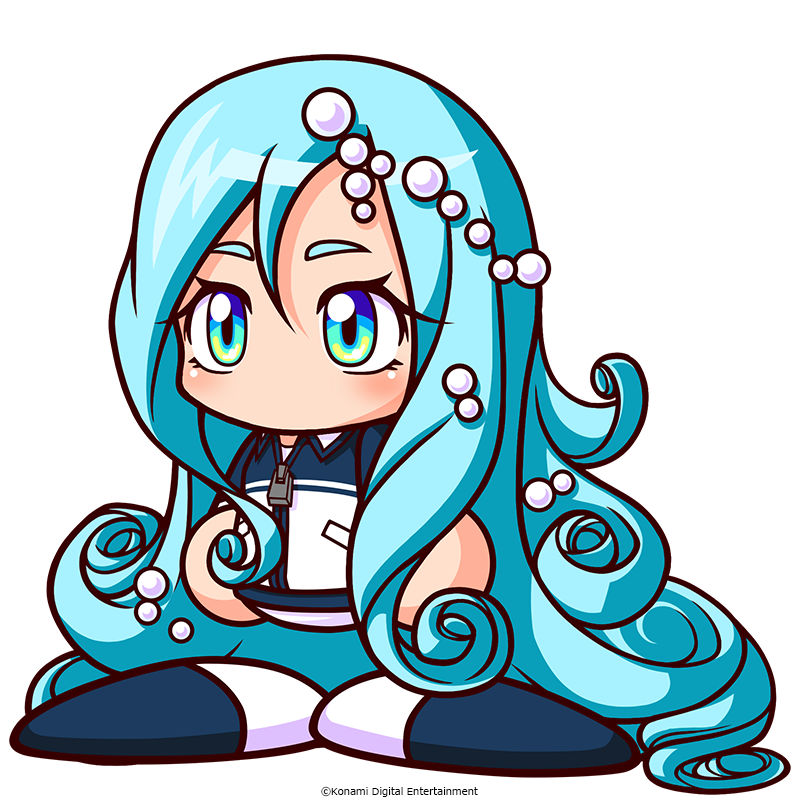 1girl, aqua_hair, artist_request, awase_marina, blue_shoes, commentary_request, copyright_notice, curly_ends