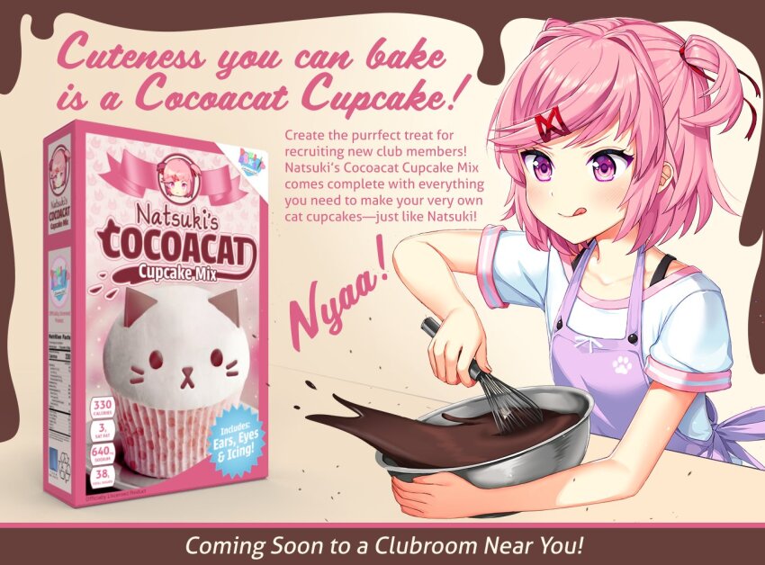 :p, apron, baking, blush, bowl, bra_strap, commentary, doki_doki_literature_club