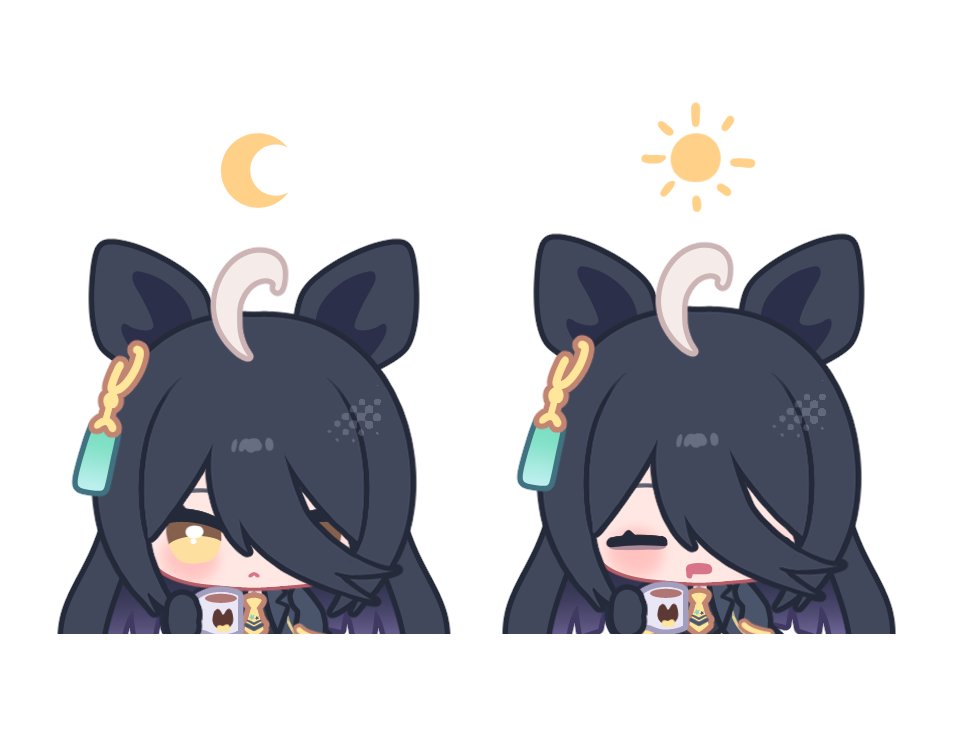 1girl, ahoge, animal_ears, black_coat, black_gloves, black_hair, blush, chibi