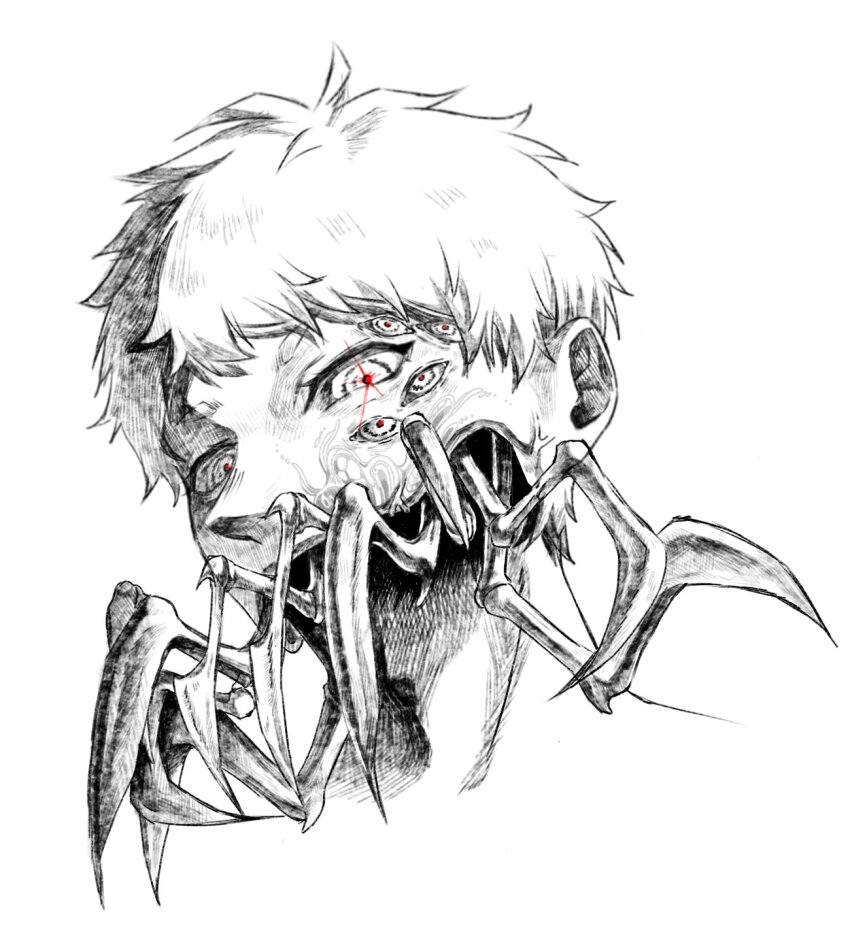 1boy, adam's_apple, body_horror, commentary_request, cropped_head, extra_eyes, highres, hikaru_ga_shinda_natsu