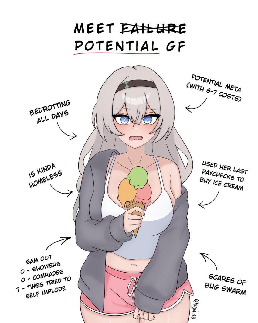 1girl, arrow_(symbol), artist_name, black_hairband, commentary, english_commentary, english_text, firefly_(honkai:_star_rail)