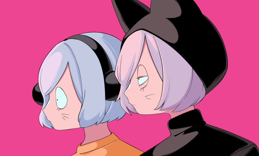 2boys, animal_ears, animal_hat, black_eyes, blue_hair, cat_hat, facial_mark, fake_animal_ears