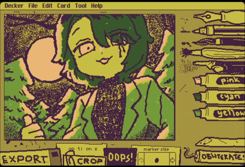 antlers, art_program_in_frame, coat, forest, full_moon, green_hair, green_theme, highres