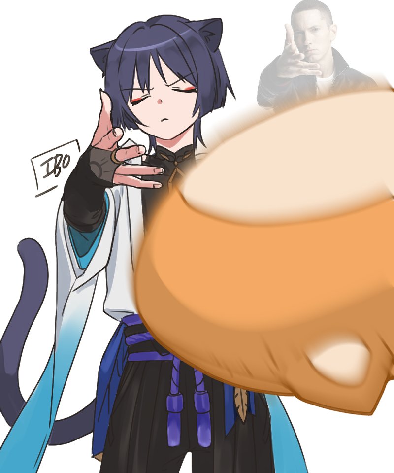 2boys, 49ibo240, animal_ears, armor, artist_name, belt, black_belt, black_bridal_gauntlets