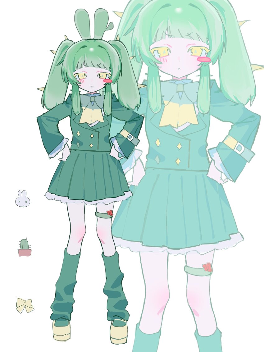 1girl, absurdres, arm_belt, belt, blush_stickers, buttons, cactus, colored_eyelashes