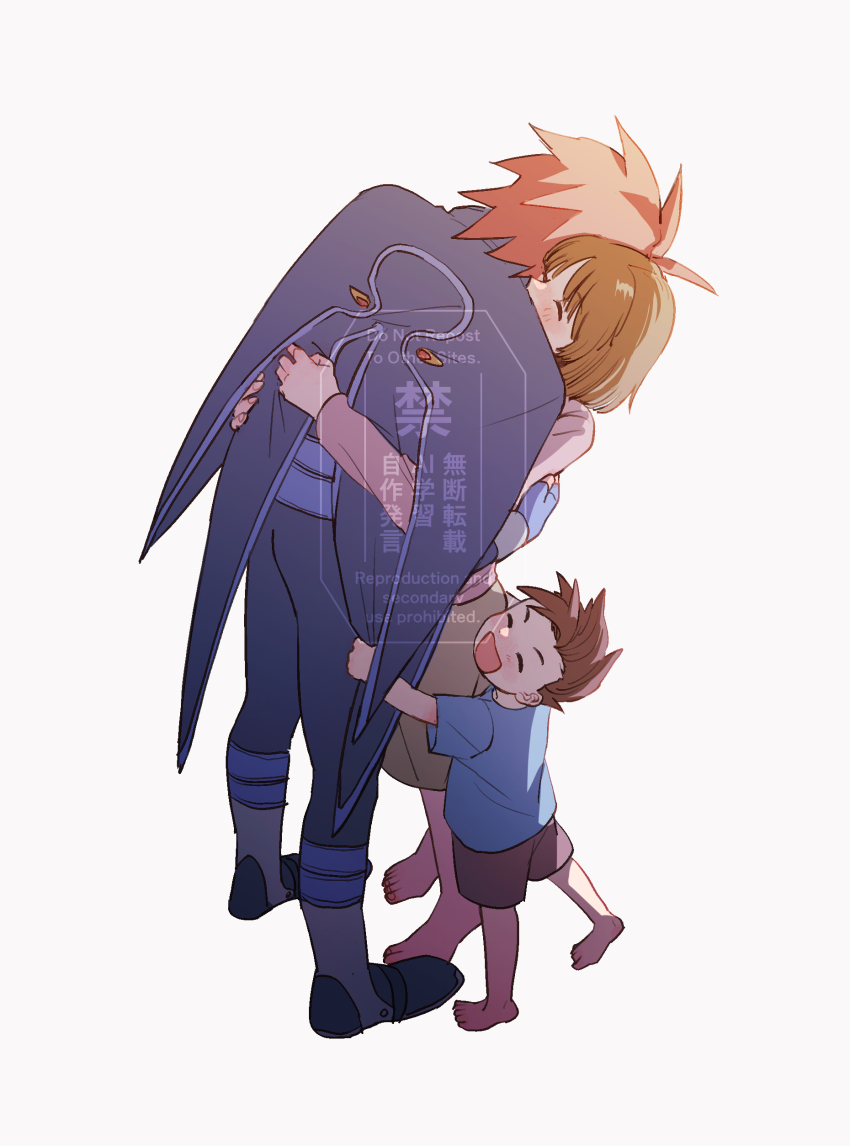 absurdres, anna_irving, barefoot, belt, blue_shirt, blush, bob_cut, brown_hair