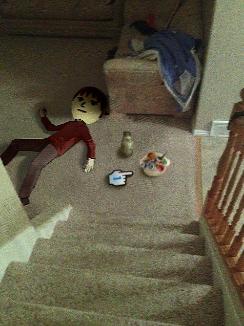 1boy, carpet, couch, door, film_grain, guest_c_(mii), indoors, looking_at_viewer, lying, mii_(nintendo), nintendo, on_back, photo_background, shadow, solo, tm_mingo1