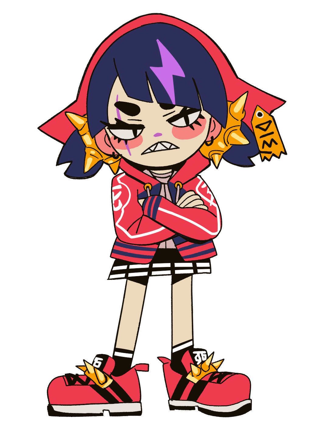 1girl, black_socks, blue_hair, chibi, chibi_only, commentary, coqui_saporana, crossed_arms