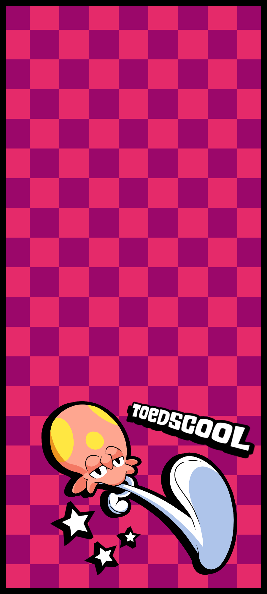 bumpadump2002, character_name, checkered_background, commentary, english_commentary, full_body, highres, nintendo, no_humans, pokemon, pokemon_(creature), pokemon_focus, solo, star_(symbol), thick_outlines, toedscool, walking