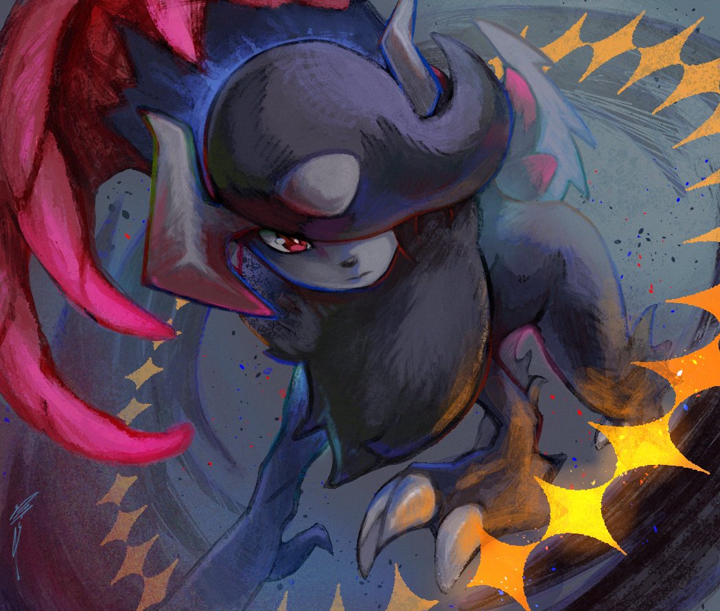 absol, animal_focus, asymmetrical_horns, black_fur, black_hair, black_wings, body_fur, claws