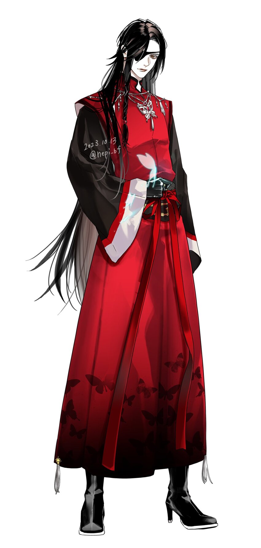 1boy, absurdres, adapted_costume, animal_print, beads, belt, black_belt, black_boots