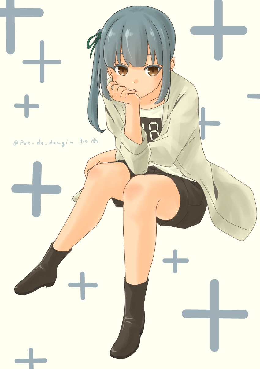 1girl, absurdres, alternate_costume, black_boots, black_shorts, blush, boots, bow