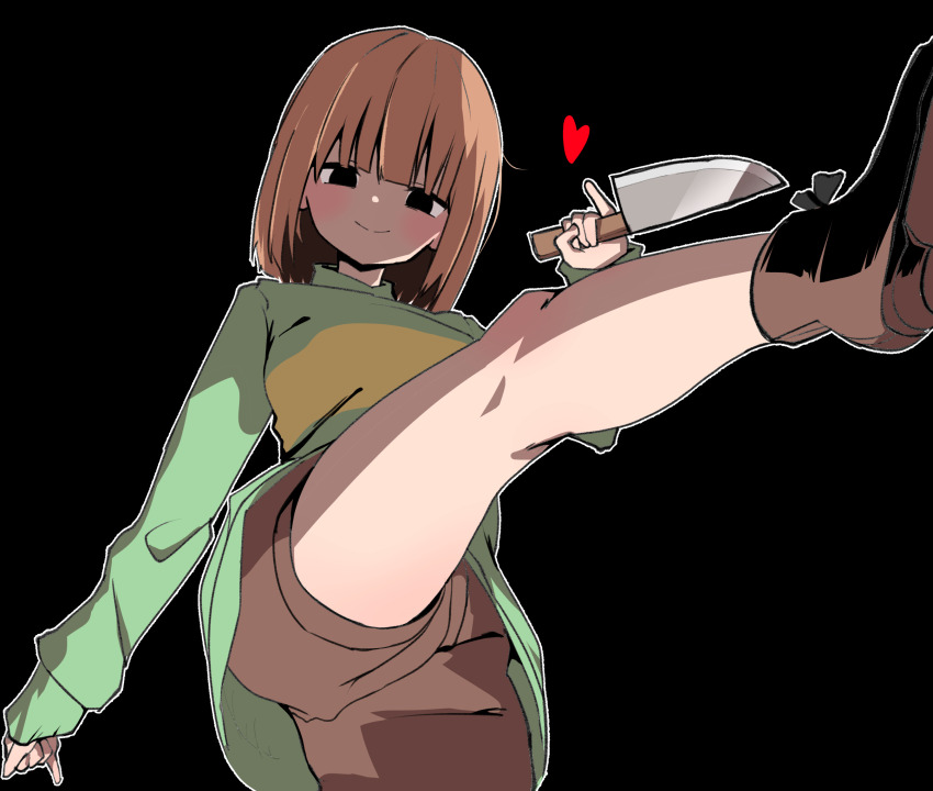 1other, ambiguous_gender, black_background, black_eyes, blush, bob_cut, brown_hair, brown_shorts