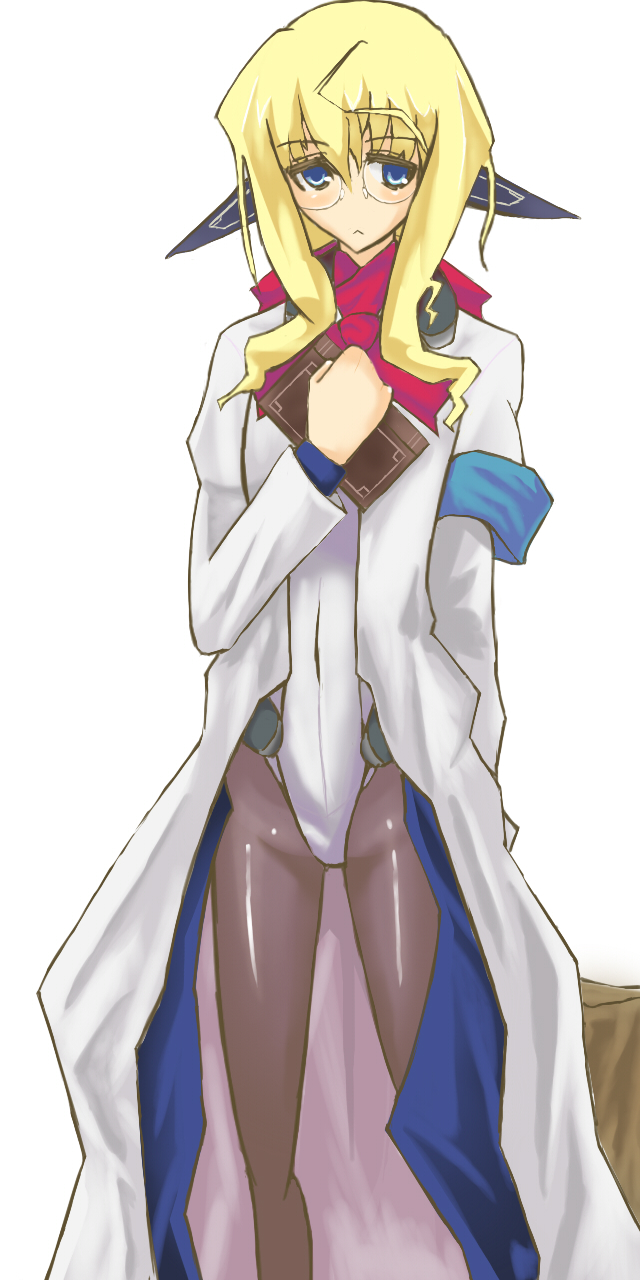 1girl, blonde_hair, blue_eyes, bodysuit, elf, female_focus, glasses, highres