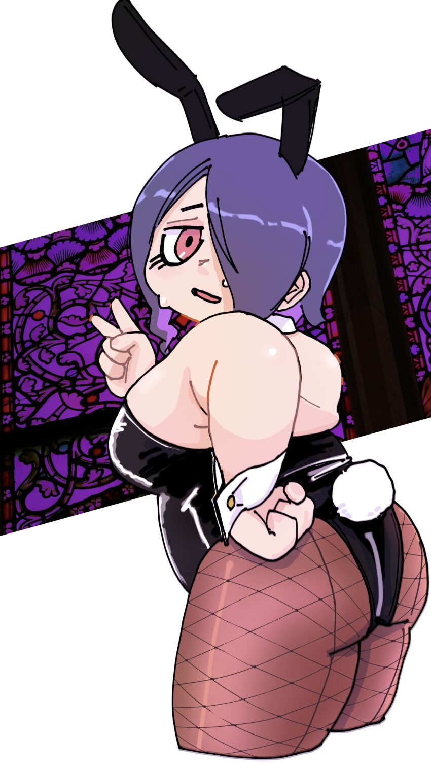 1girl, absurdres, animal_ears, ass, black_pantyhose, breasts, commentary_request, fat