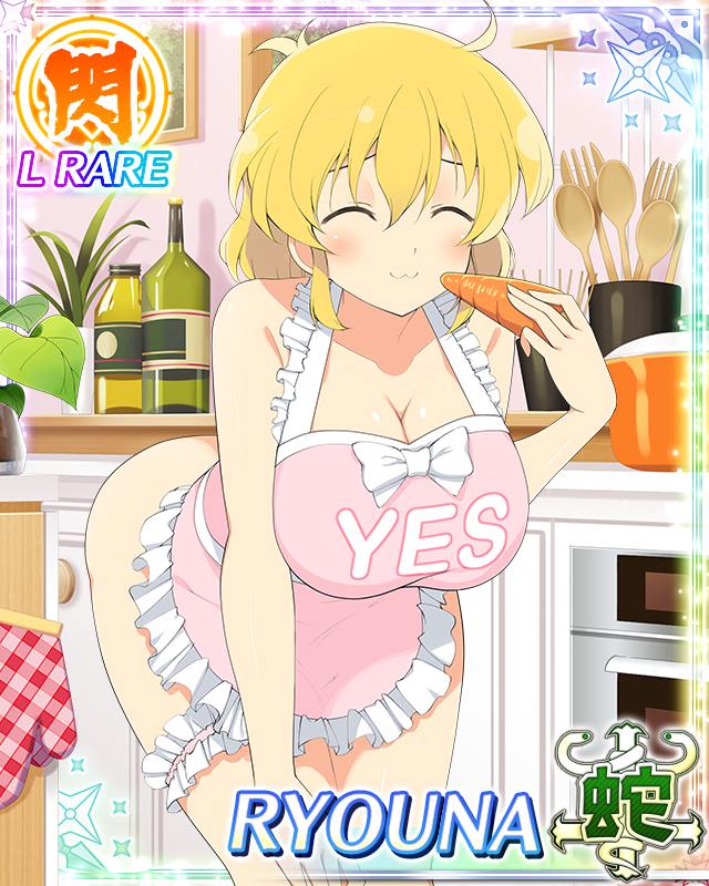 1girl, :3, :d, ahoge, apron, armpit_crease, ass, bare_shoulders