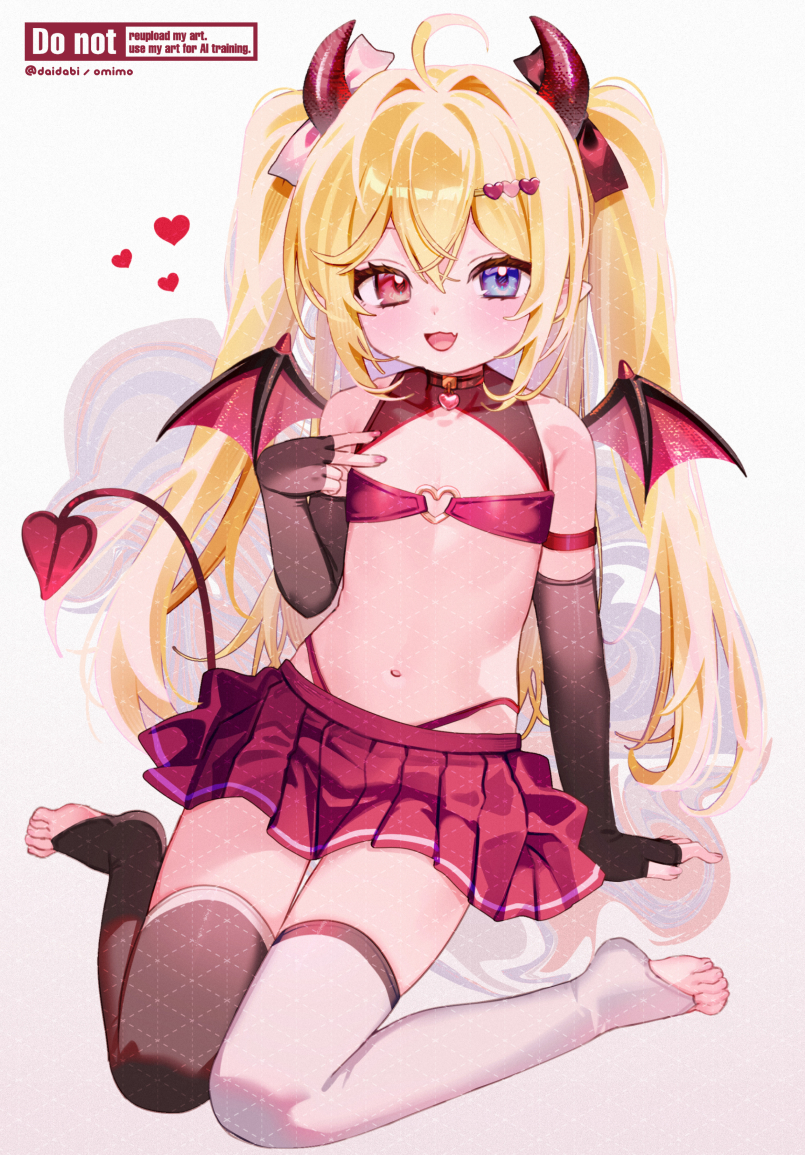 1girl, arm_strap, arm_support, artist_name, asymmetrical_legwear, black_thighhighs, blonde_hair, blue_eyes