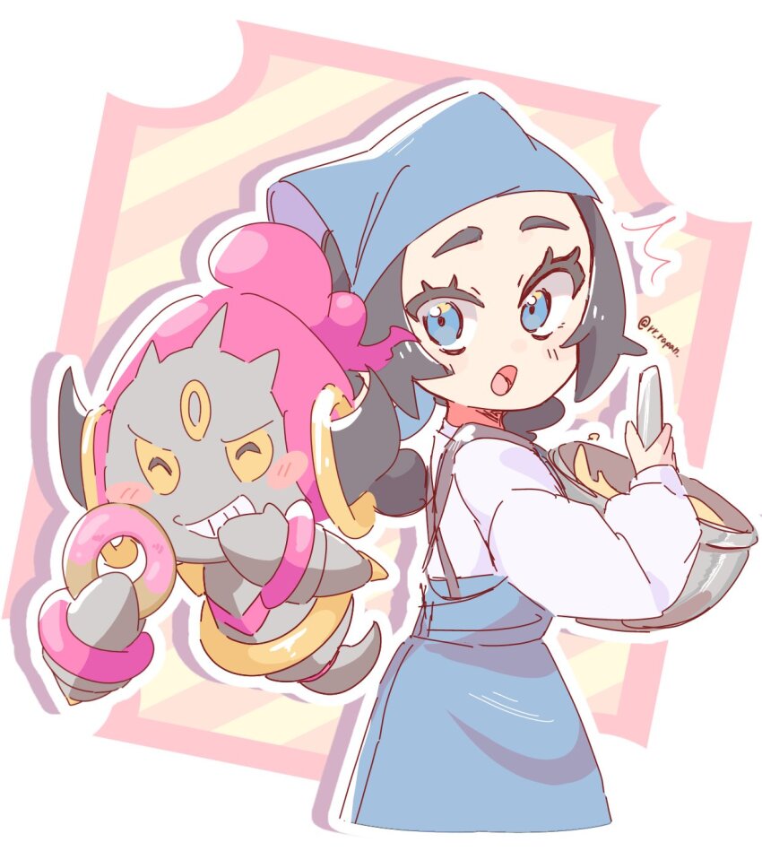 1girl, ansha_(pokemon), batter, black_hair, blue_eyes, blue_headscarf, blush, blush_stickers