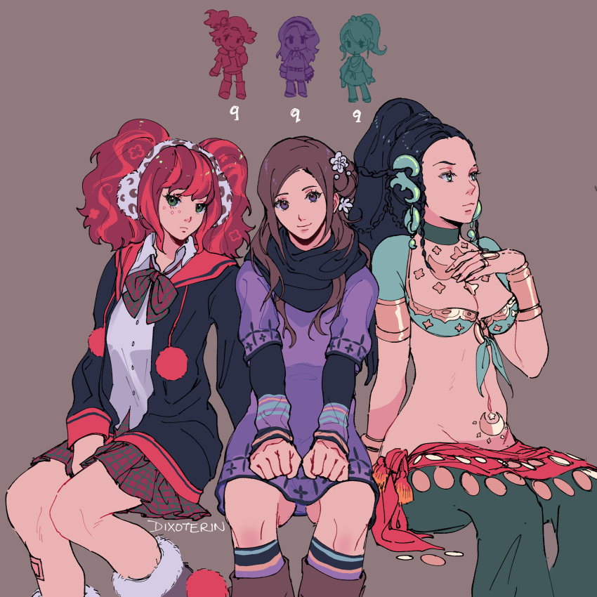 absurdres, artist_name, black_hair, black_jacket, black_scarf, boots, braid, breasts