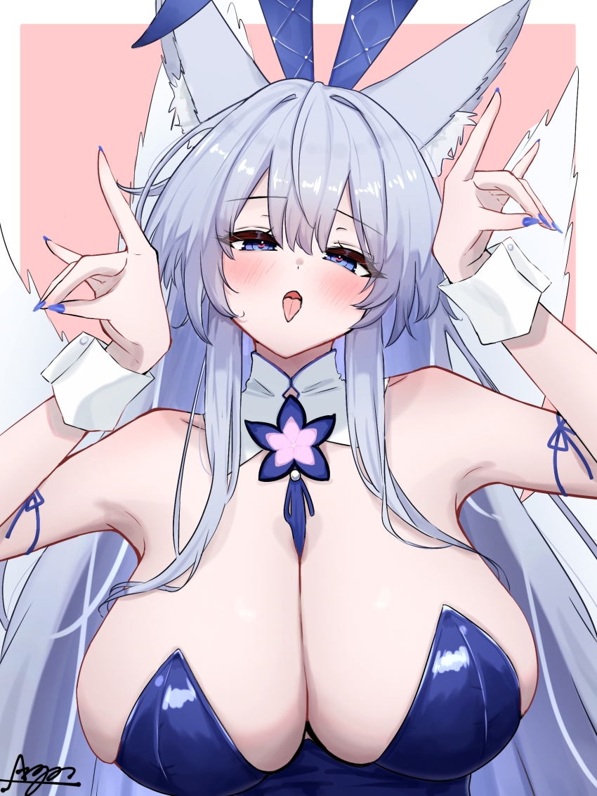 1girl, :p, absurdres, animal_ear_fluff, animal_ears, argar_demo, azur_lane, bare_shoulders