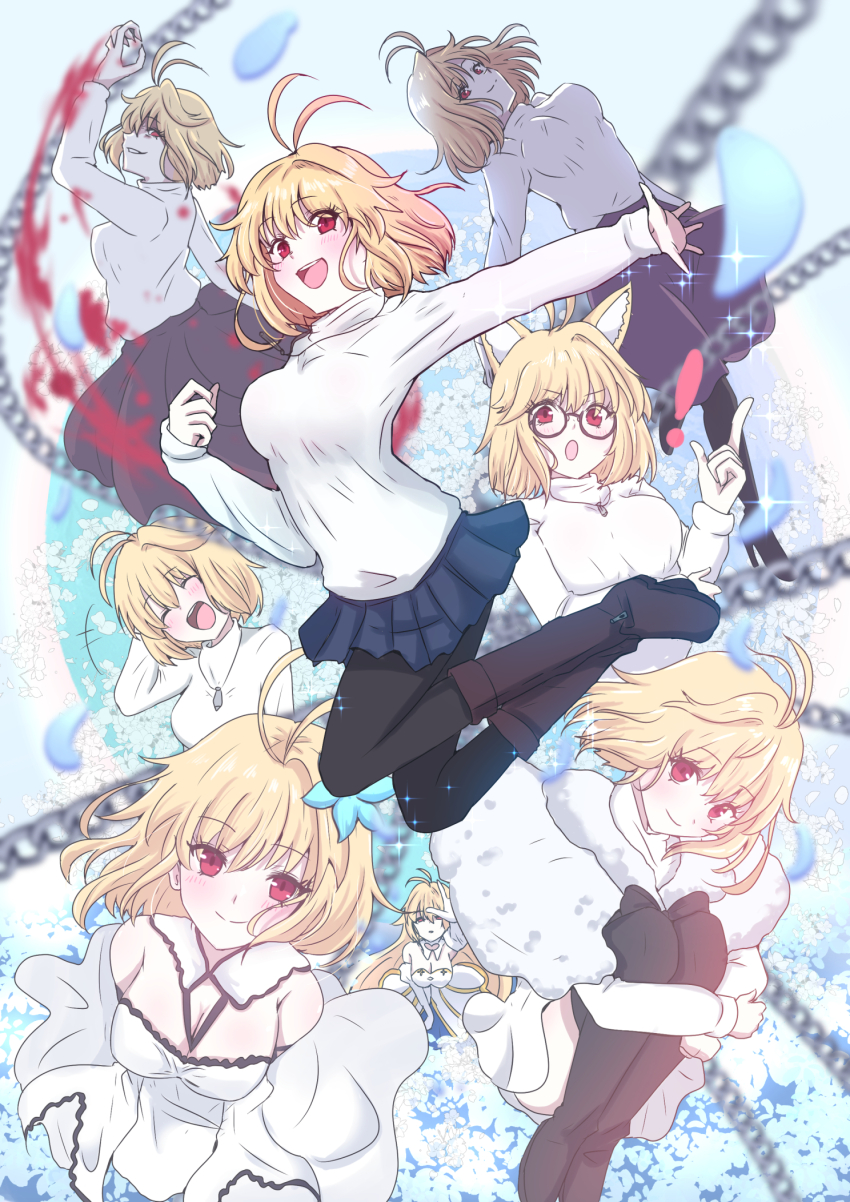 !, 6+girls, :d, ahoge, animal_ear_fluff, animal_ears, antenna_hair, archetype_earth