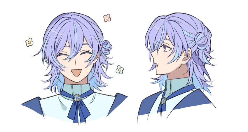 1boy, :o, blue_bow, blue_bowtie, blue_coat, blue_hair, bow, bowtie