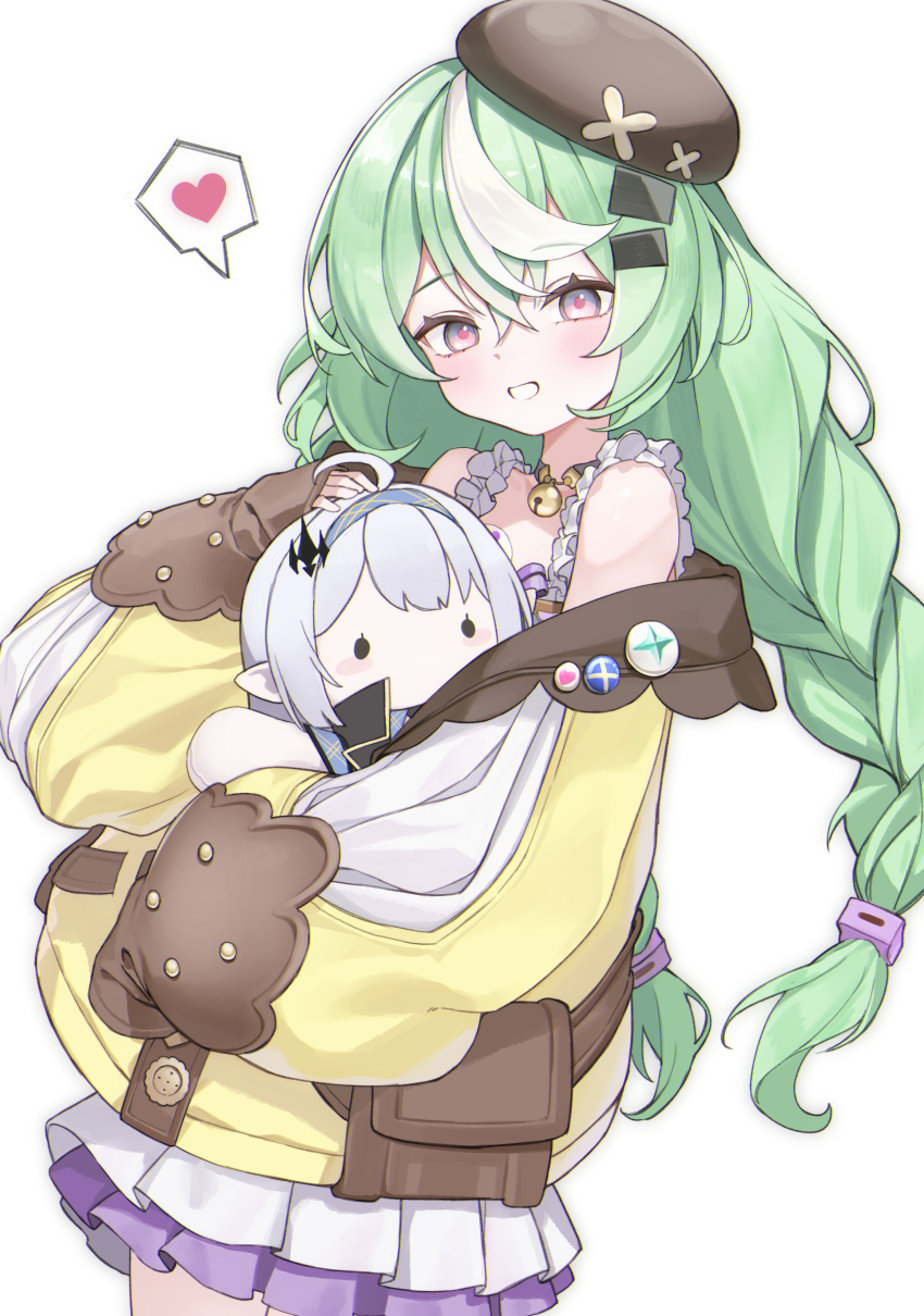 1girl, absurdres, badge, bell, beret, brown_hat, brown_jacket, button_badge