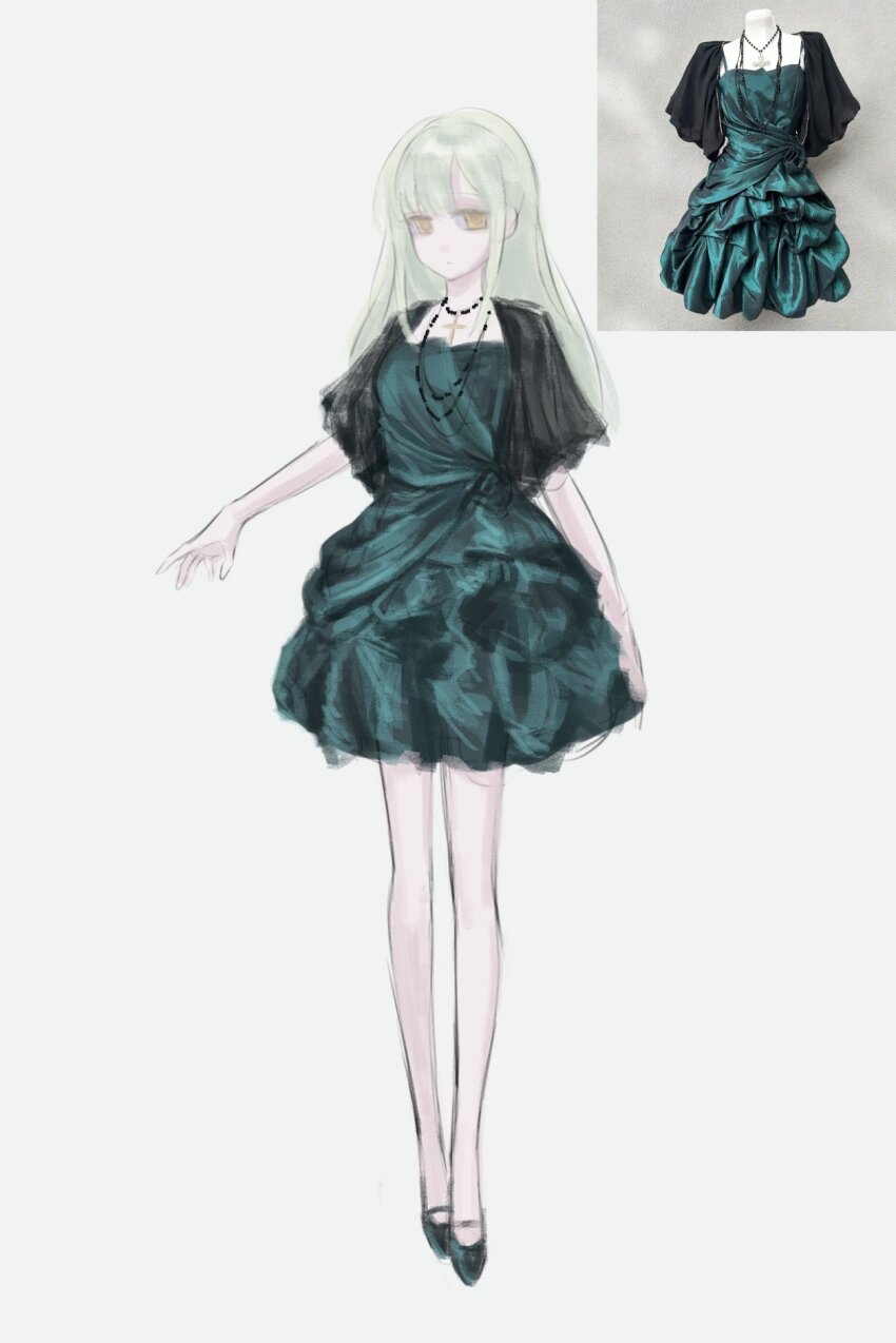 1girl, bang_dream!, bang_dream!_it's_mygo!!!!!, commentary, dress, english_commentary, full_body, green_dress