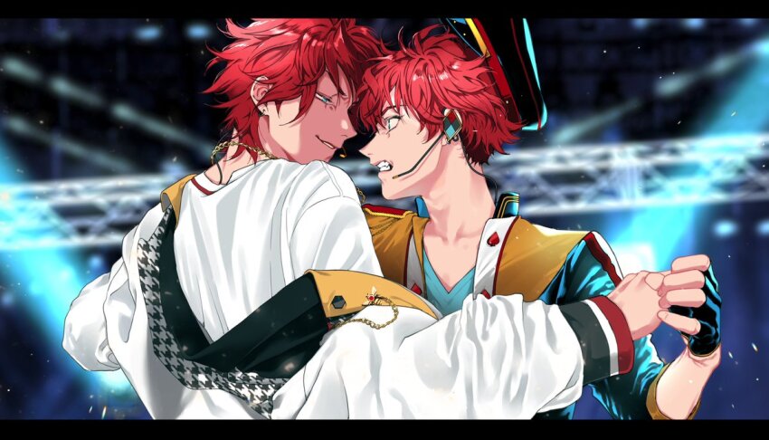 2boys, amagi_hiiro, amagi_rinne, bad_id, bad_twitter_id, bee, black_gloves, black_hat