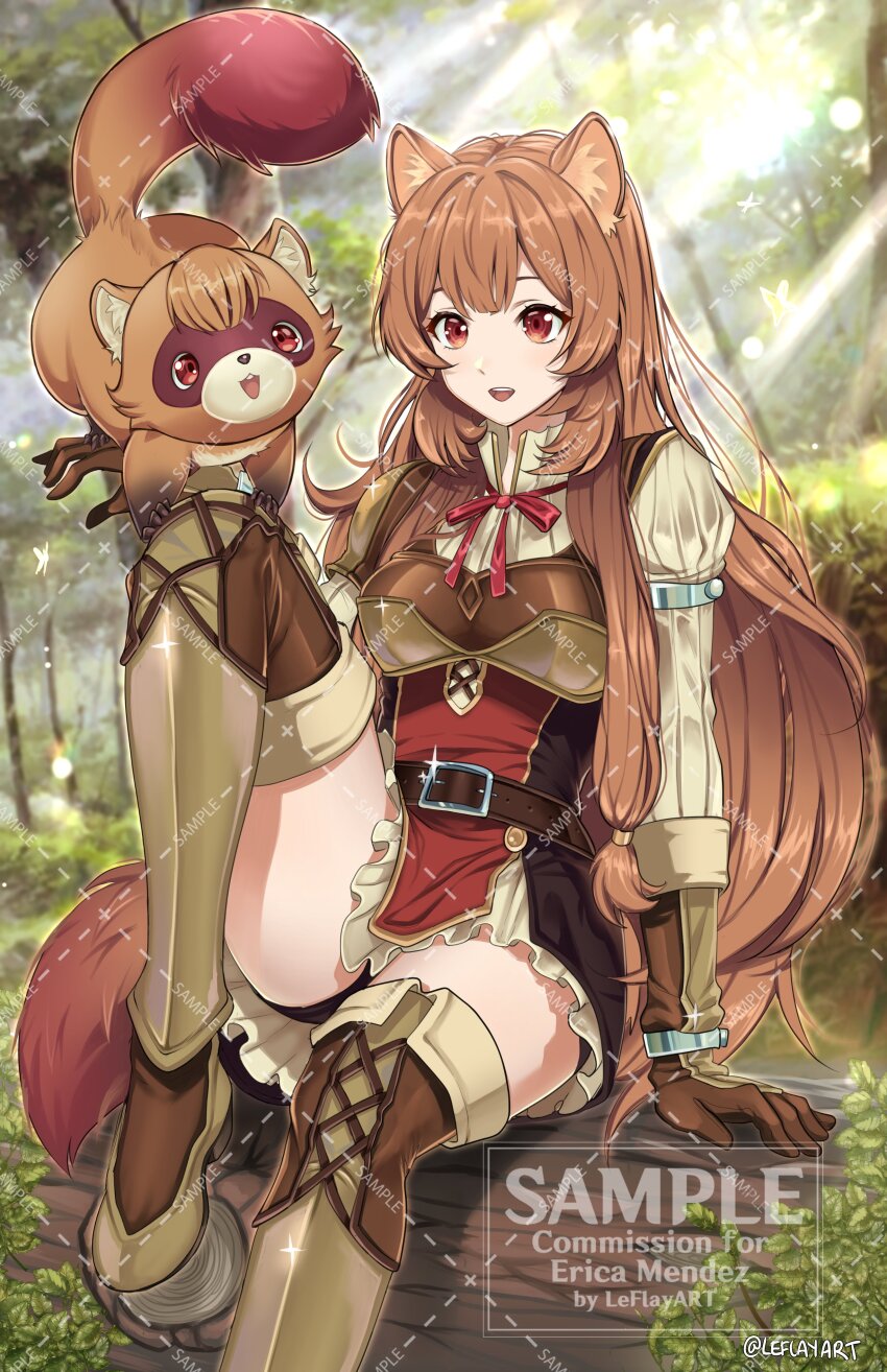 1girl, :d, absurdres, animal, animal_ear_fluff, animal_ears, animal_on_hand, armor