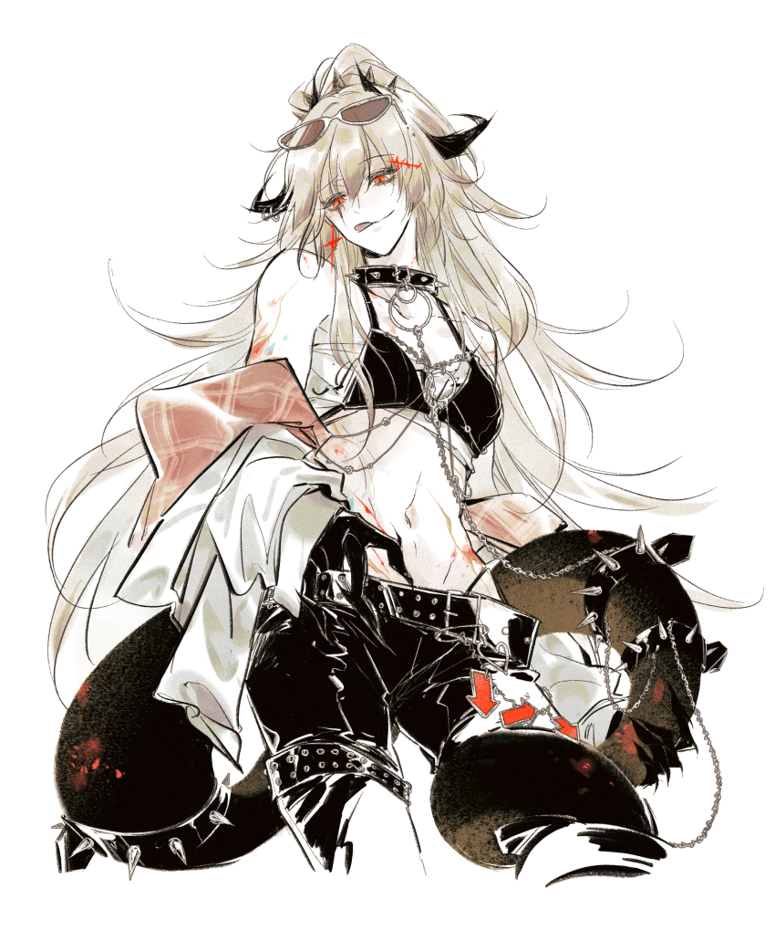 1girl, :d, absurdres, animal_collar, belt, bikini, bikini_top_only, black_belt