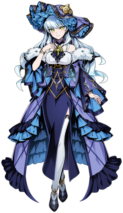 1girl, artist_request, bare_shoulders, black_shoes, blue_dress, blue_hair, blue_hat, bracelet