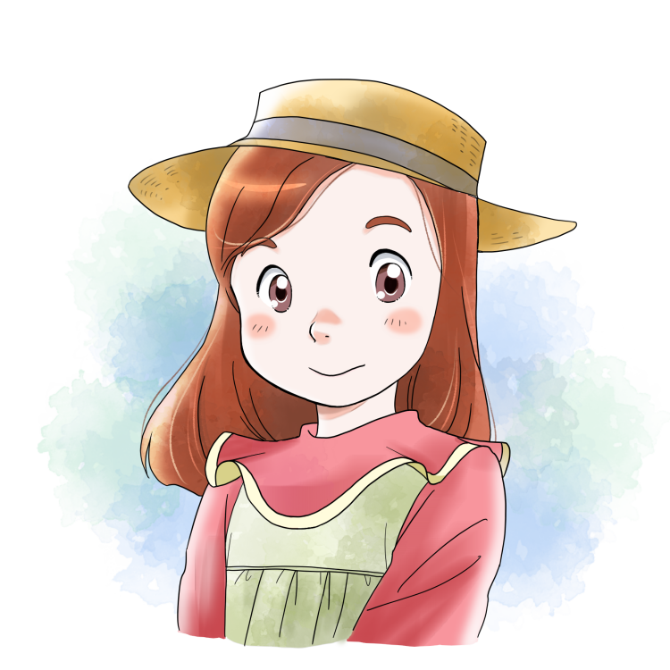 1girl, blush, brown_eyes, brown_hair, commentary_request, flone_robinson, hat, looking_at_viewer, lunna, portrait, smile, solo, straw_hat, swiss_family_robinson