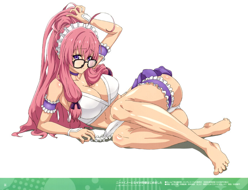 1girl, absurdres, ahoge, apron, ass, barefoot, bikini, blush