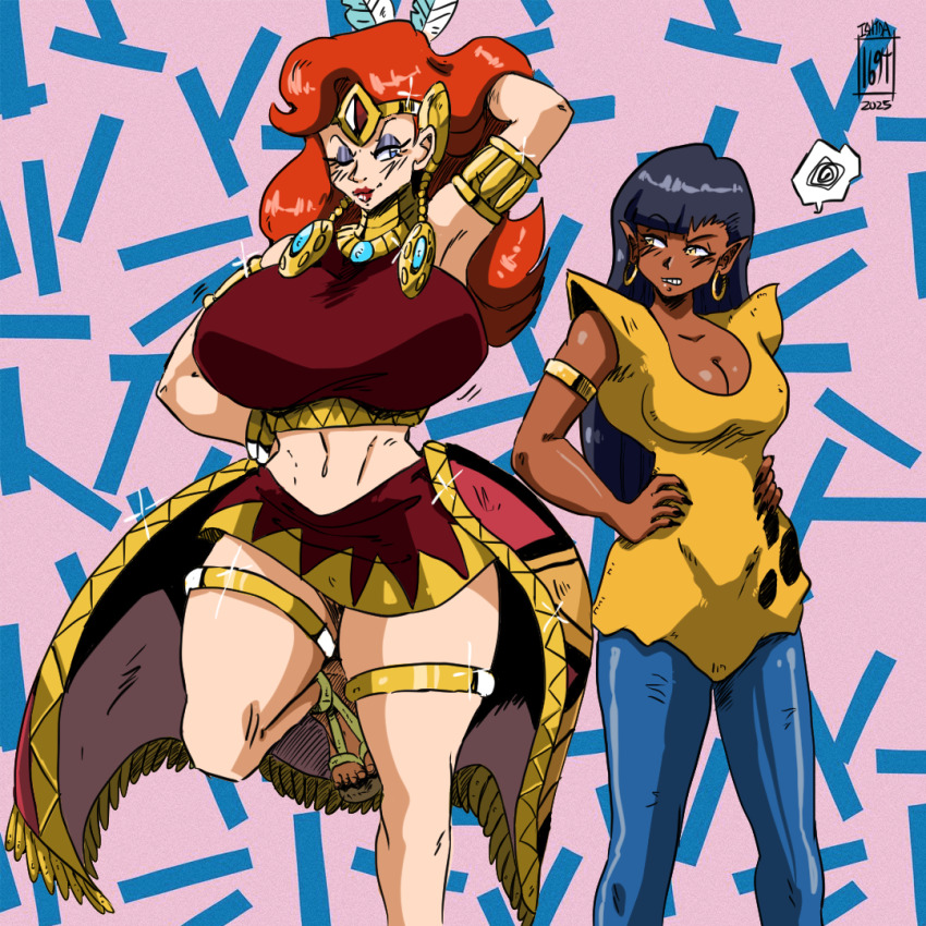 1990s_(style), 2024, 2girls, adventures_of_sonic_the_hedgehog, alternate_breast_size_(larger), angry, annoyed, arm_up