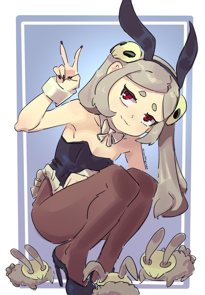 1girl, absurdres, alternate_costume, black_nails, bloody_marie_(skullgirls), blue_background, bow, bowtie