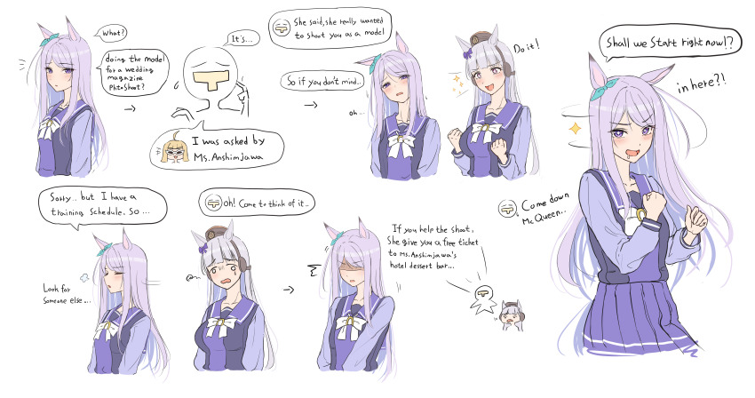 2girls, absurdres, animal_ears, beauty_anshinzawa, bow, bowtie, ear_bow, english_text