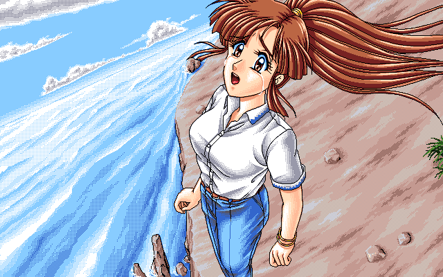 1990s_(style), 1995, 1girl, belt, bracelet, breasts, brown_eyes, brown_hair