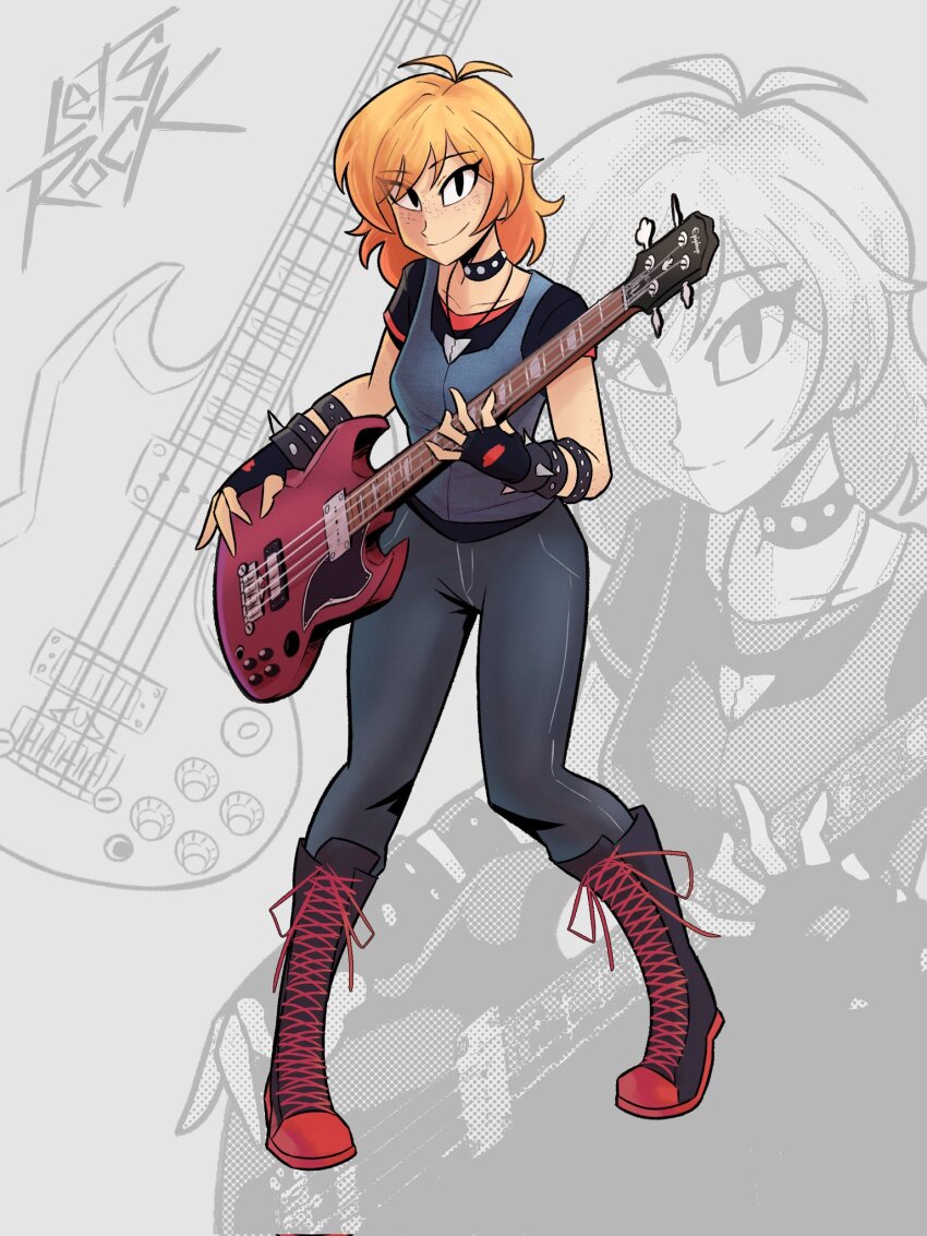 1girl, alt_text, antenna_hair, black_boots, black_choker, black_eyes, black_gloves, black_pants