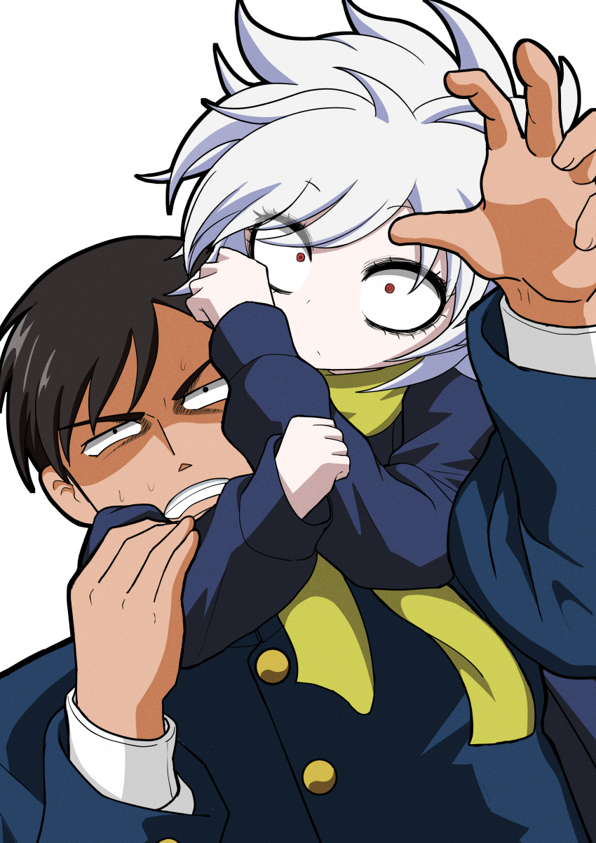 1boy, 1girl, absurdres, bishoujo_rikishi, black_eyes, check_commentary, commentary_request, constricted_pupils