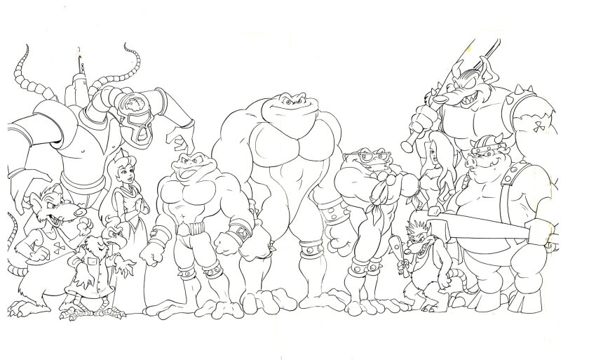 arm_spikes, bare_shoulders, battletoads, cape, commentary, crown, dark_queen_(battletoads), english_commentary