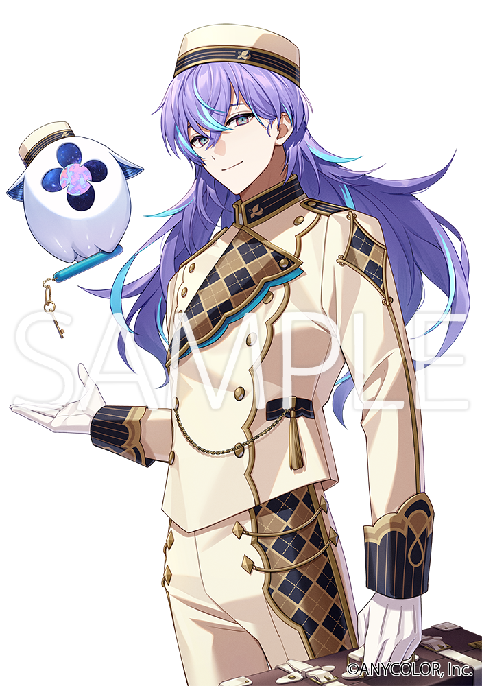 1boy, argyle_clothes, blue_hair, briefcase, brown_hat, brown_jacket, brown_pants, commentary_request