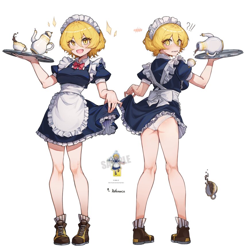 1girl, absurdres, apron, ass, blonde_hair, breasts, commentary, don_quixote_(project_moon)