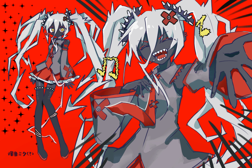 1girl, absurdres, black_shirt, black_skin, closed_eyes, colored_skin, commentary_request, cosplay