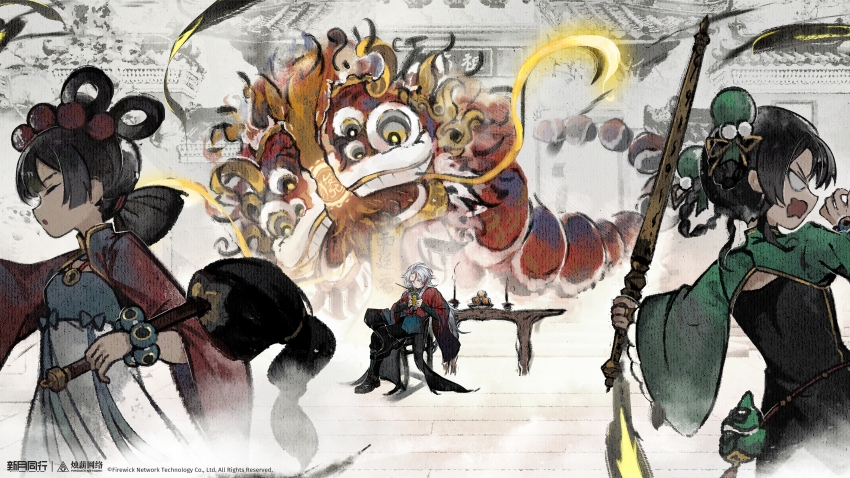 1boy, 2girls, absurdres, architecture, black_boots, black_dress, black_pants, blue_hair