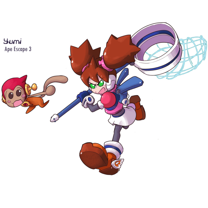 2000s_(style), android, backpack, bag, blue_bag, butterfly_net, character_name, commentary