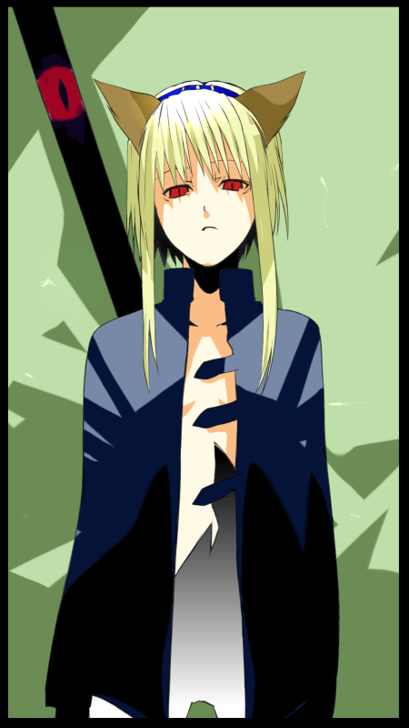 animal_ears, blonde_hair, cat_ears, dai_(series), daibanchou, hiouguu_kaguya_(daibanchou), onigunsou, red_eyes, slit_pupils, solo