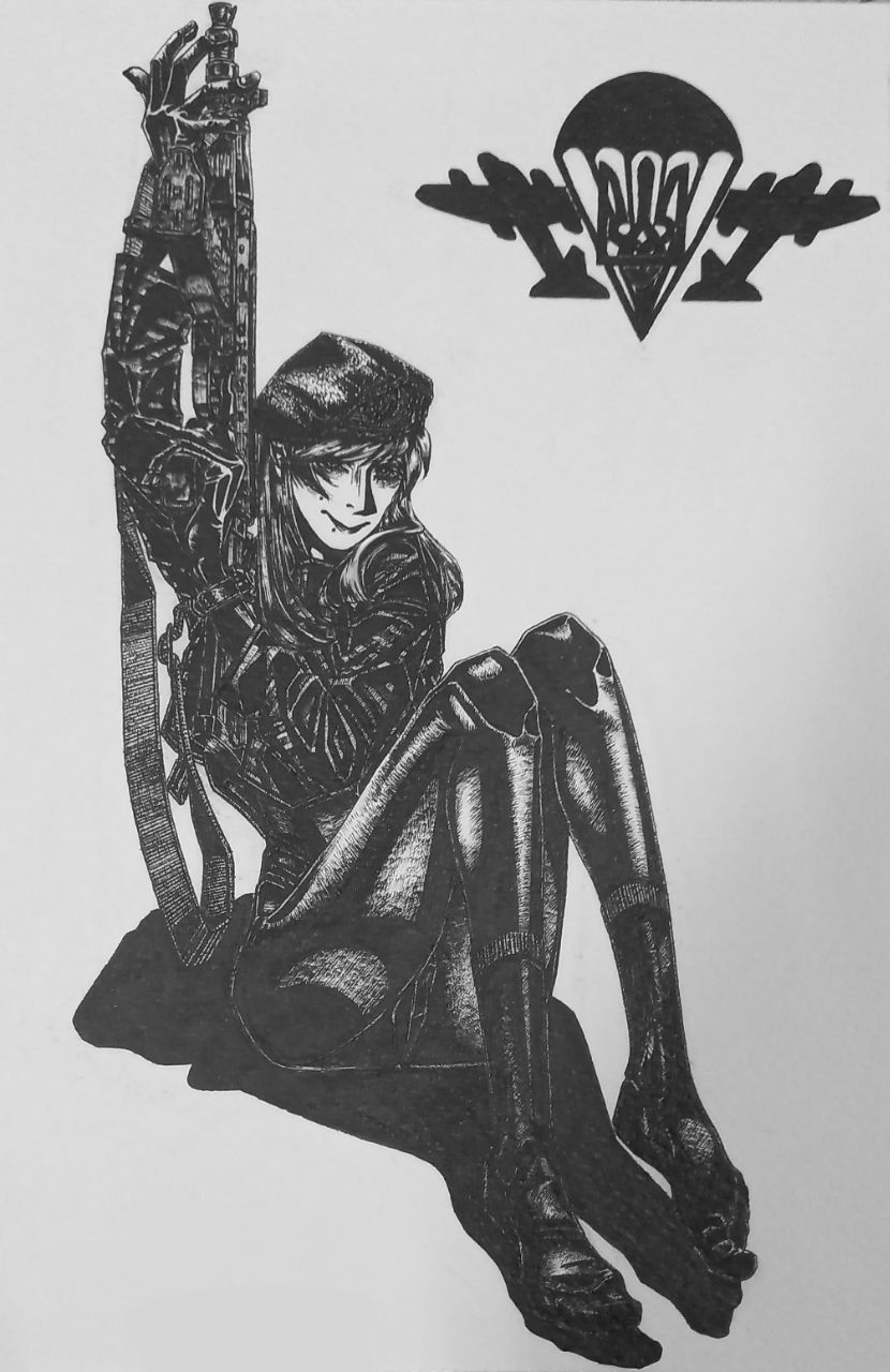 1girl, aiming_up, beret, black_jacket, black_pants, bordfunker133, camouflage, camouflage_jacket