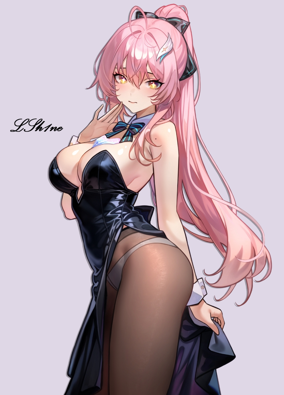 1girl, aemeath_(wuthering_waves), alternate_costume, artist_name, bare_shoulders, black_bow, black_bowtie, black_dress