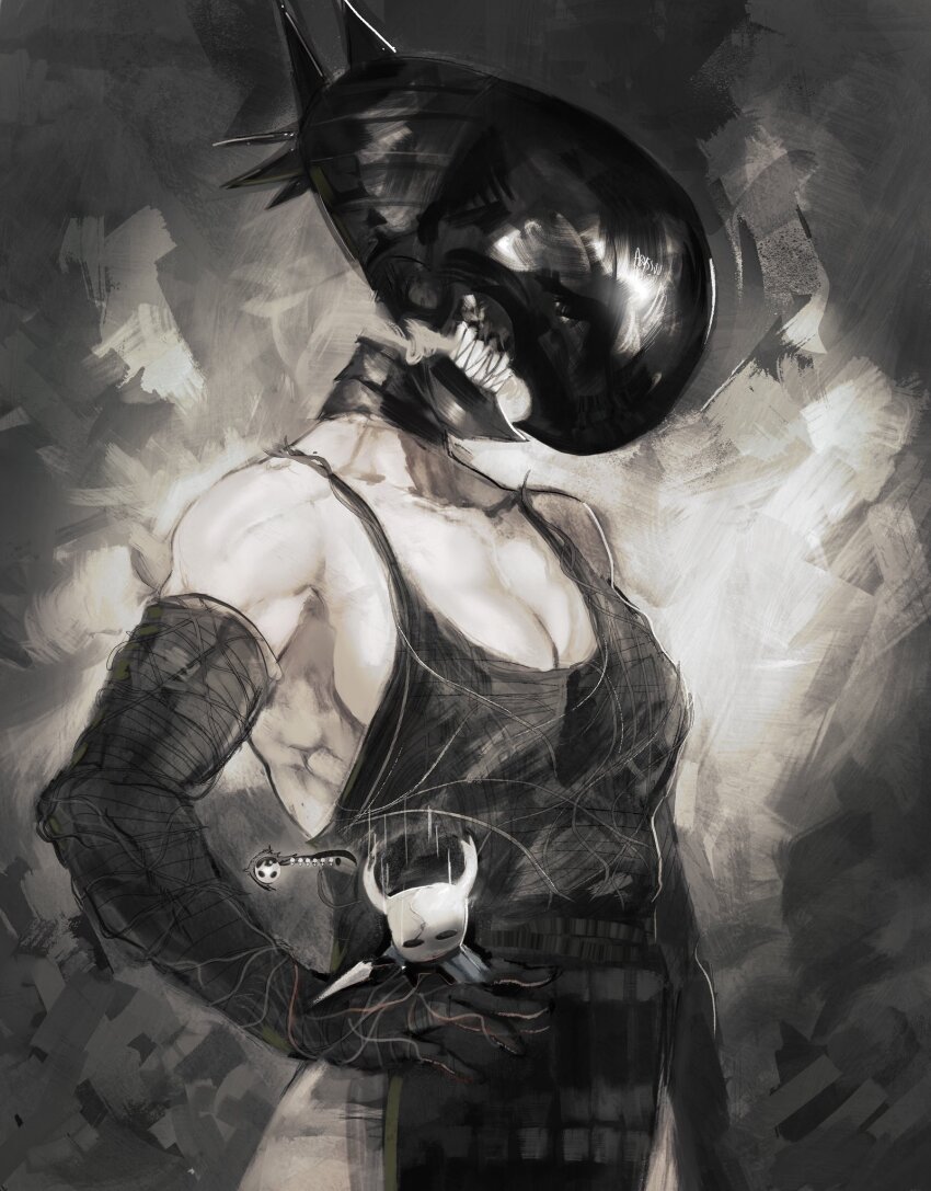 ..., abyssmalenia, alternate_form, apron, bare_shoulders, black_apron, black_gloves, bomb_devil_(chainsaw_man)